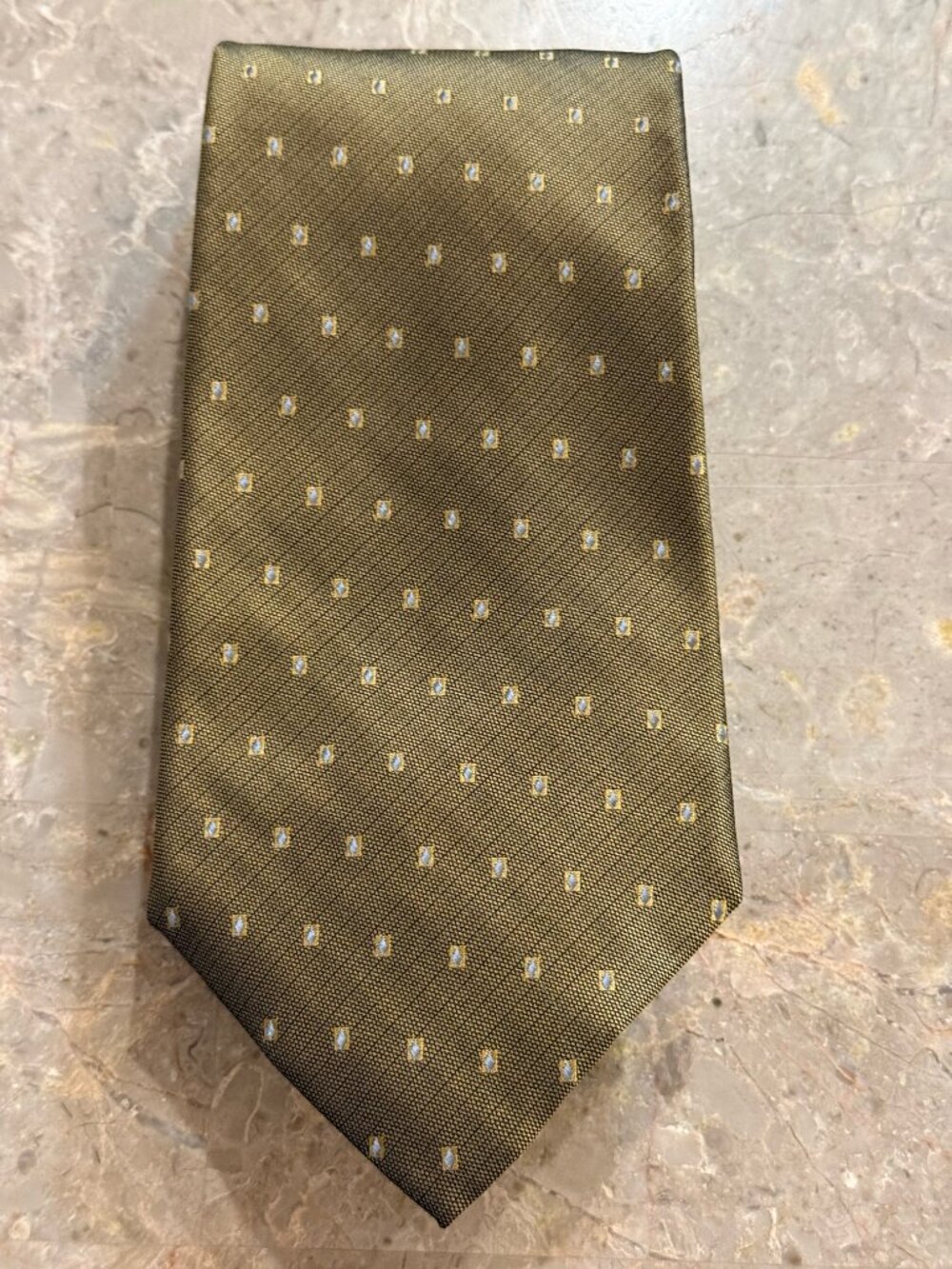 Donna Karan Signature Vintage Italian Silk Tie Tan Gold Geometric Made in USA